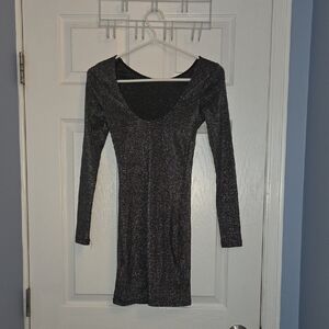 Divided Sparkling Black Long Sleeve Dress